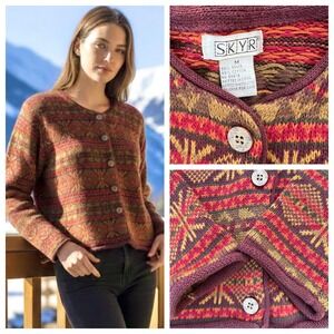 Vintage 90's SKYR Wool Sweater Cardigan Nordic‎ Fair Isle Ski Cottagecore Sz M